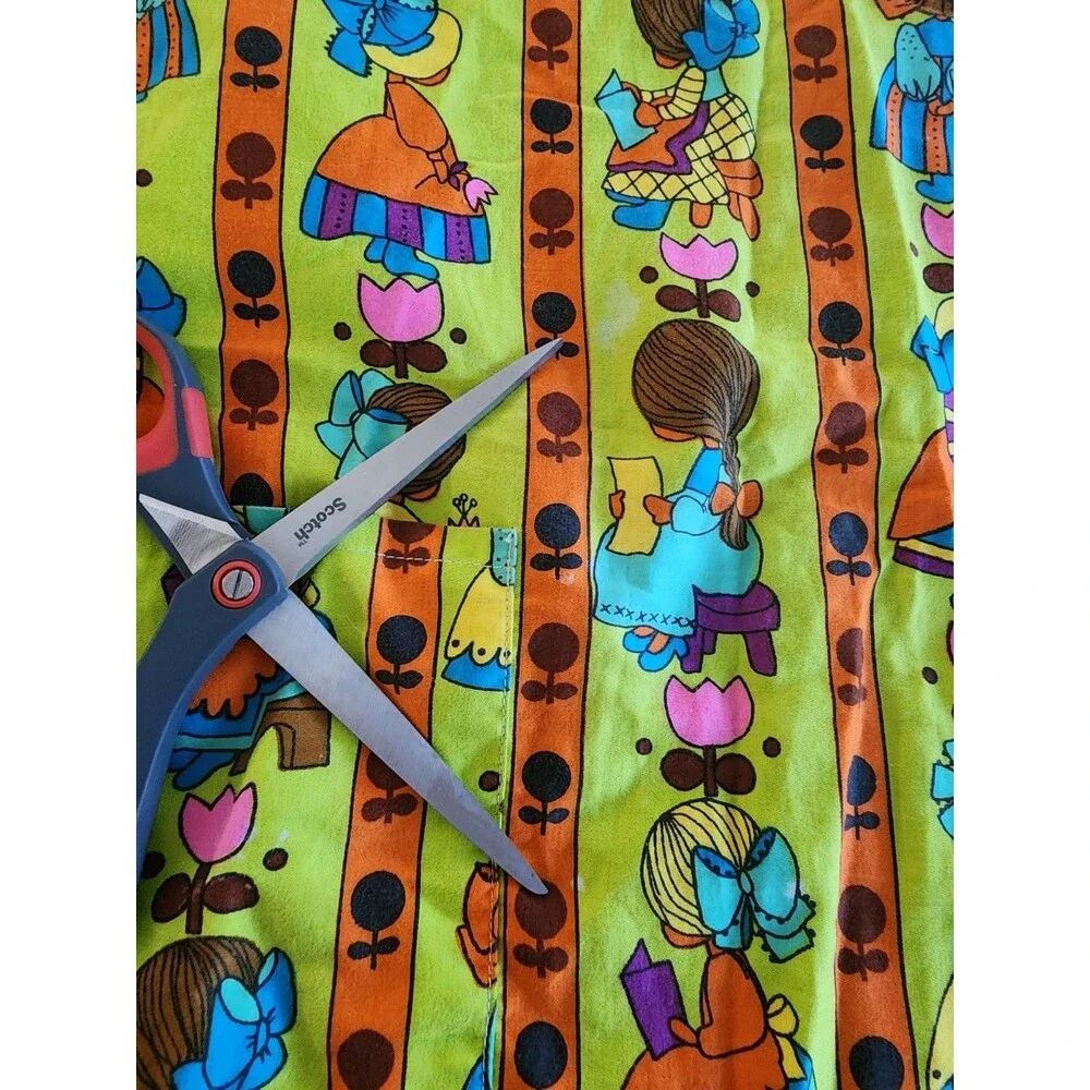 Vintage MCM 70s Design House Smock Apron Tie Artsy Painter Little Girl Print